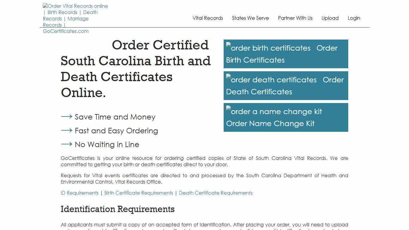 South Carolina Birth Certificates South Carolina Death Certificates GoCertificates.com
